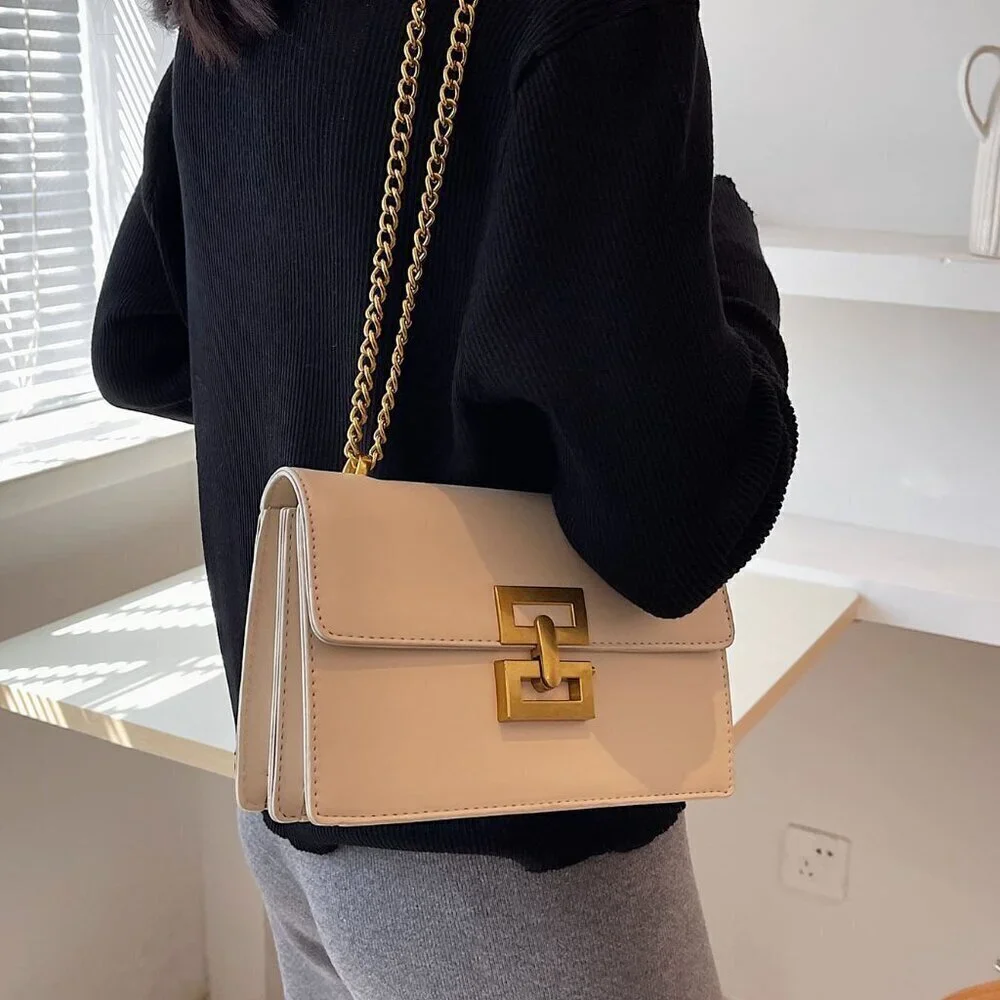 Beige Elegant Women's Minimalist Chain Flap Square Bag